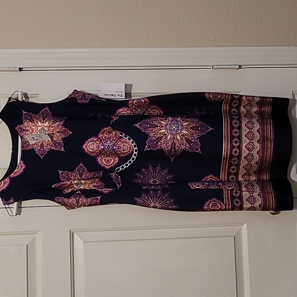 Navy printed satin-like dress